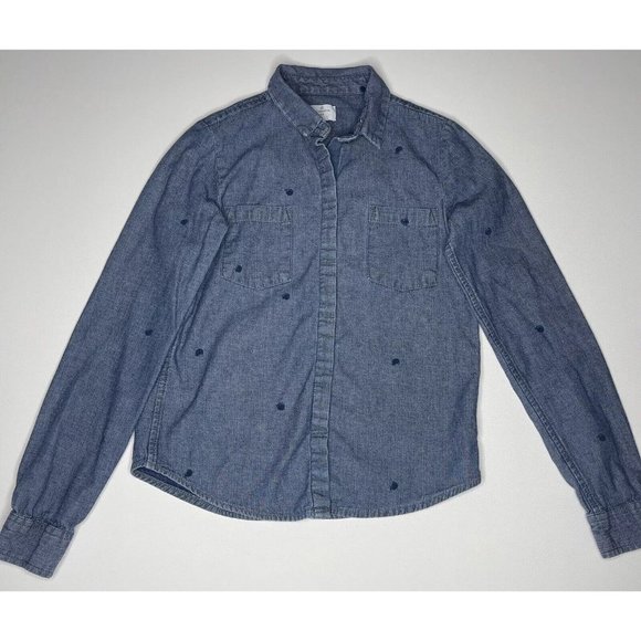 Alternative Apparel Jean Shirt Women's Extra Small Denim Long Sleeve Button Blue - Picture 1 of 11